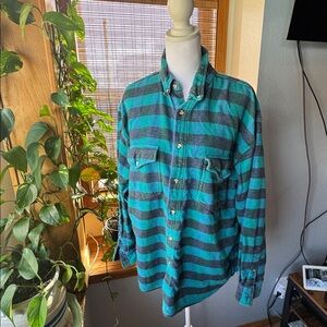 Vibrant 90’s Flannel by Double Impact Plaid Shirt XL blue/green/black cabincore